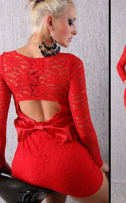 Elegant Sexy Backless Lace Dress - Red
